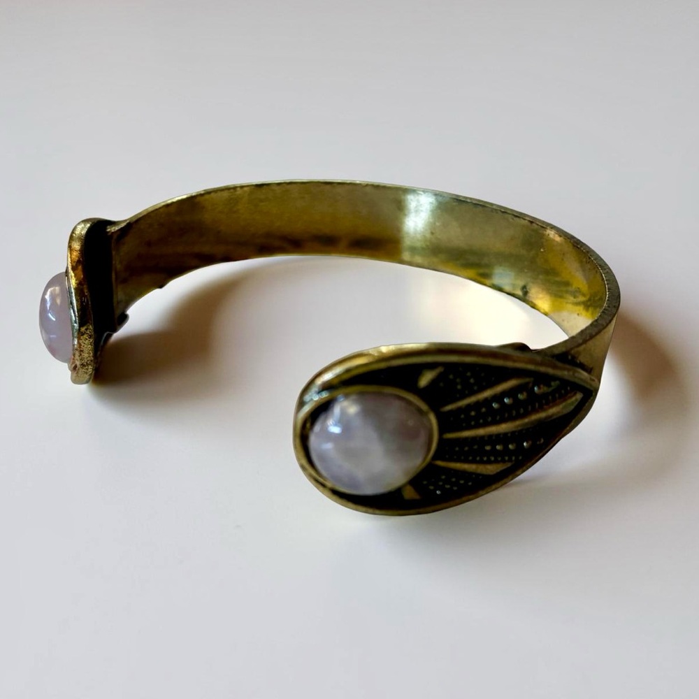 Gold and Pink Stone Cuff Bracelet